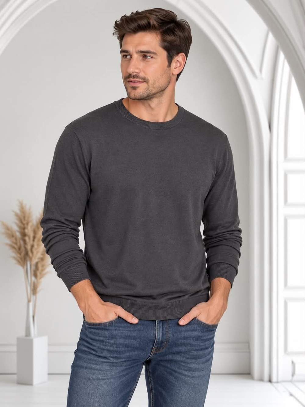 Men's Crewneck Sweater - Dark Gray